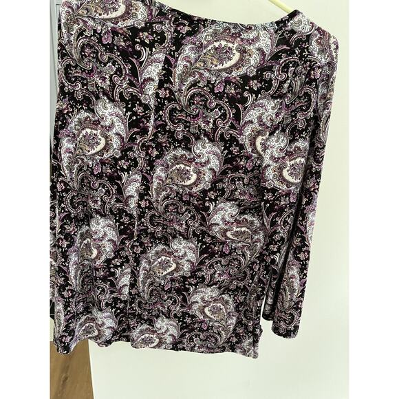 Dress Barn Womens L Tunic Top Jewel Embellishment Purple Paisley Bell Sleeve - Picture 7 of 8